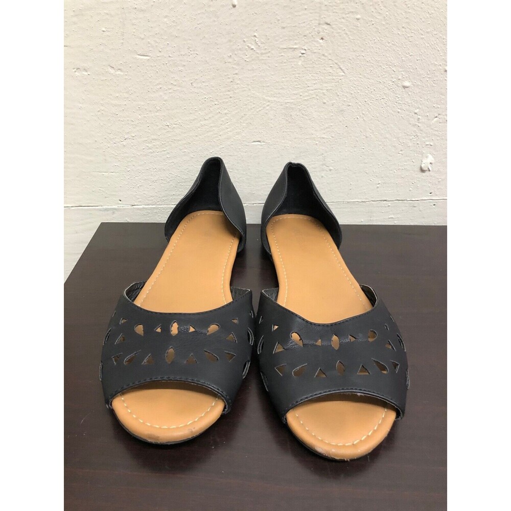 LANE BRYANT SANDALS FLAT BLACK OPEN TOE SLIP ON SANDALS MAN MADE MATERIAL  11 W